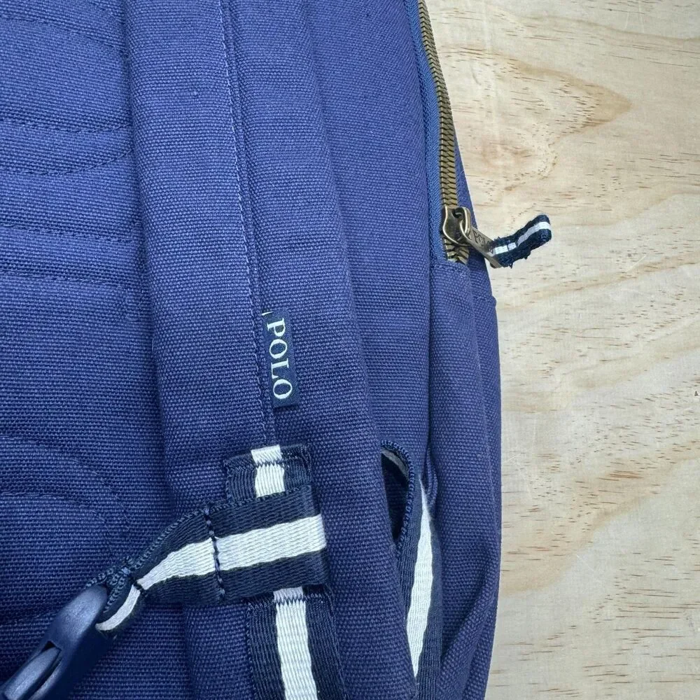 NEW Ralph Lauren Flag Canvas Backpack Newport Navy Blue Laptop Sleeve